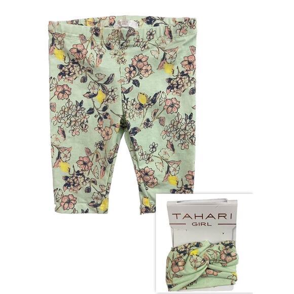 Tahari Girl 12M Floral Leggings + Headband Set Green Cotton Blend NWT - Picture 3 of 12